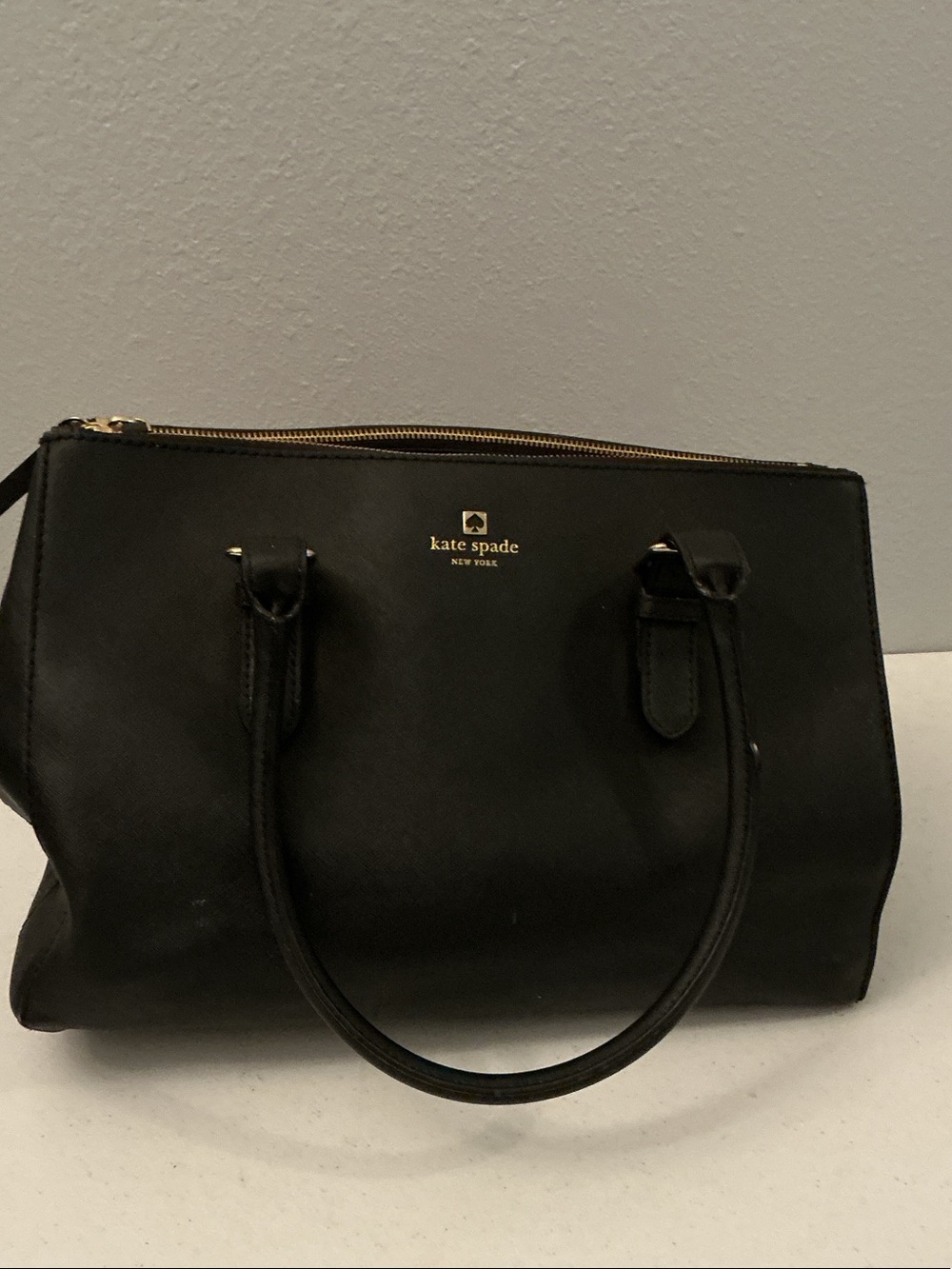kate spade Black Leather Satchel with Gold Logo